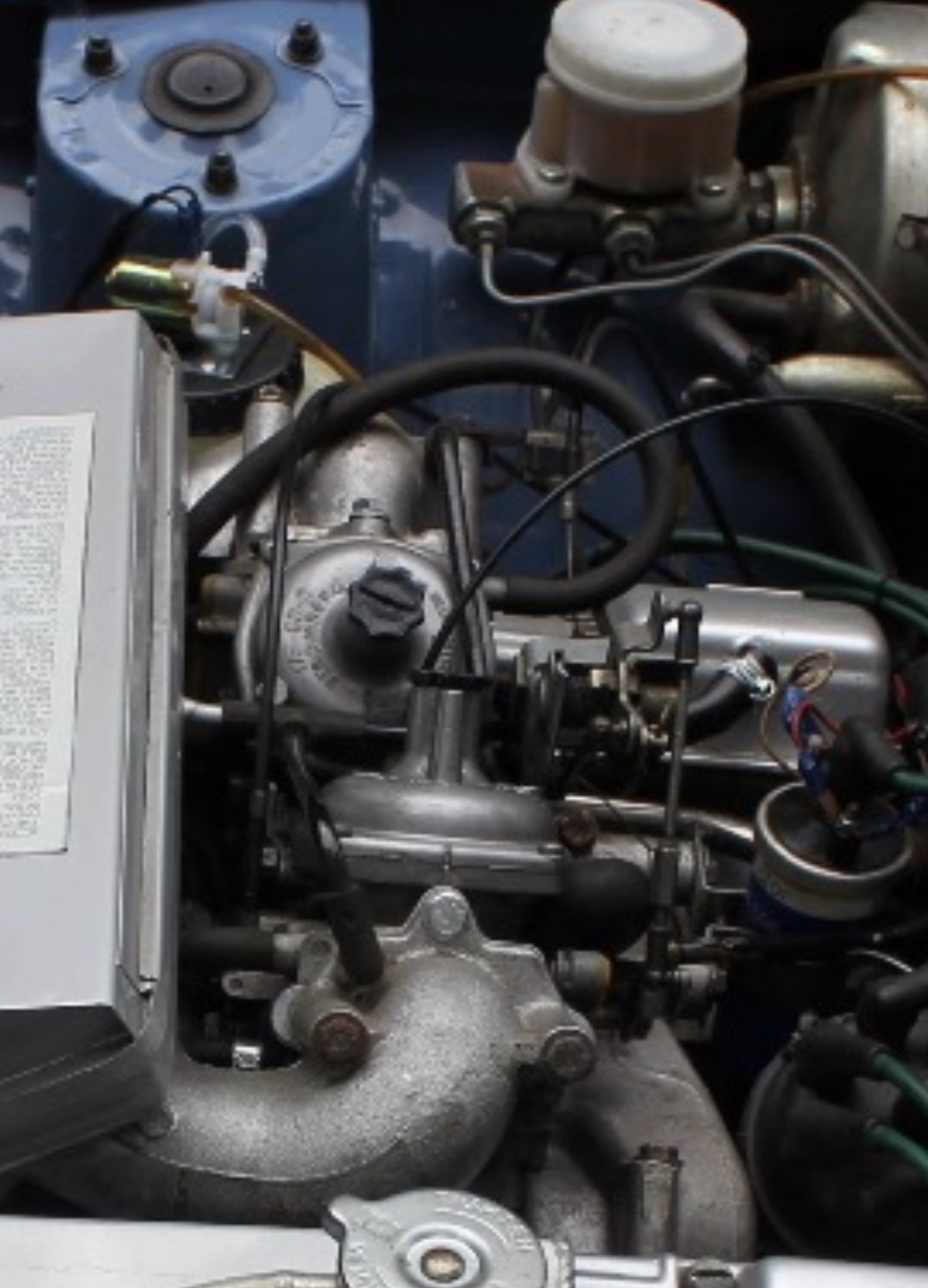 The twin Zenith-Stromberg carburettors on a Triumph Stag V8