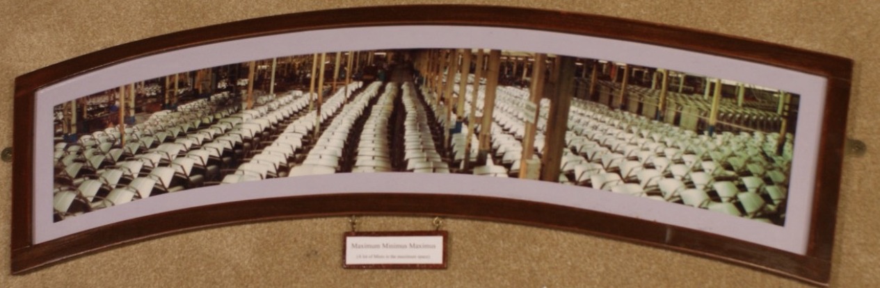 Panorama of rows of Mini bodies in Speke No. 1 plant, Liverpool, photographed from the roof in 1982.
